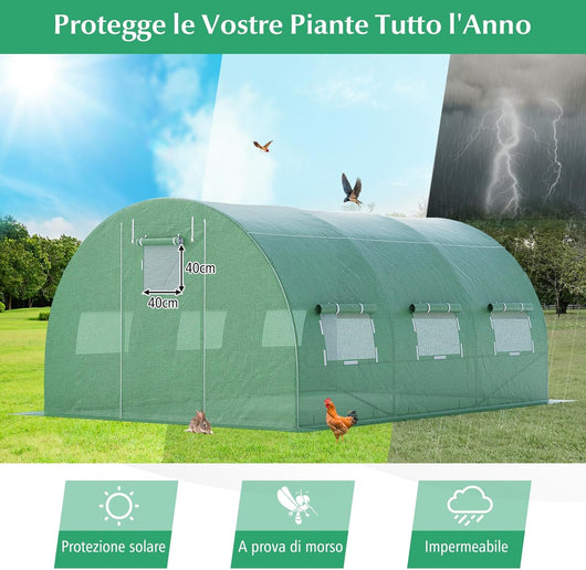Serra da Giardino, Serra Tunnel per Orto e Piante con Copertura Resistente, Struttura Robusta in Acciaio Zincato, Finestre Avvolgibili e Porte con Cerniera (400 x 300 x 200 cm)