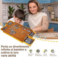 Tavolo da Puzzle, con 4 Cassetti e Vassoio Scorrevole per Puzzle, per Bambini e Adulti, di Legno, 65x80x6,55 cm