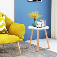 Tavolino da Salotto Rotondo, Tavolo Moderno con Gambe in Legno Massello, Tavolino Laterale per Soggiorno, Ufficio e Camera da Letto, Portata 50kg