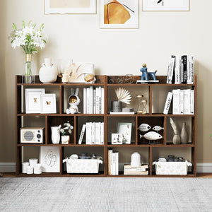 Libreria a Cubi con 7 Scomparti, Mensola Espositiva per l'Archiviazione, Libreria in Legno con Dispositivi Anti-Ribaltamento, per Studio Soggiorno, 80x20x90 cm (Caffè)