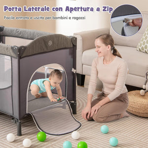 5-in-1 Lettino da Campeggio con Materasso, Lettino per Bambini con Fasciatoio, Lettino Pieghevole e Portabile, Altezza Regolabile in 5 Livelli, per Bambini 0-36 Mesi (Grigio+Grigio Scuro)