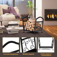 Porta Legna da Ardere per Interni ed Esterni, Portelegna in Metallo con Piedini Rialzati e Motivi Eleganti, Porta Ceppi Decorativi per Caminetti, 43 x 32,5 x 40 cm