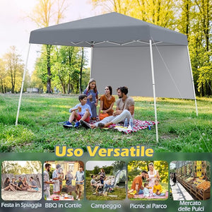 Gazebo Pop-up da Esterno 3 x 3 m, Gezebo Pieghevole con 1 Parete Laterale, Zaino Portatile e 4 Picchetti, Tendone Impermeabile e Resistente per Campeggio e Feste (Grigio)