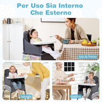 Seggiolone Pieghevole per Bambini, Seggiolone Salvaspazio con Vassoio Regolabile a 2 Livelli, Cintura di Sicurezza, Aperture Regolabili per Gambe, Tasche, per Bambini 6-36 Mesi
