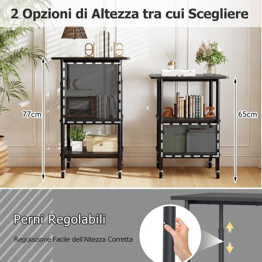 Supporto per Stampante, Carrello Stampante a 3 Livelli con Ripiani di Stoccaggio e Ruote con Blocco, Altezza Regolabile, per Stampante 3D Scanner Fax, 49 x 40 x 65/77 cm (Nero)