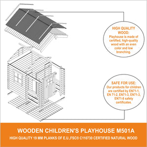 Casetta legno per bambini - L182xL146xA145cm/ 1.1m2 - Timbela M501A