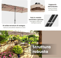 Ombrellone da Giardino Doppia Faccia 426 cm con Manovella, Tetti Ventilati, Grande Ombrellone da Esterno con Palo Metallica e 10 Stecche, per Patio Piscina Giardino (Caffè)