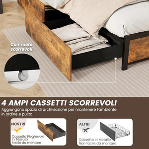 Letto con 4 Cassetti e Testiera, Struttura Letto 200x160 cm con Luci LED Regolabile e Presa Multipla, Carico Massimo 300kg, Silenzioso (200x160 cm)