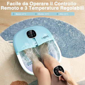 Pediluvio Massaggiatore Piedi Elettrico, Idromassaggiatore Plantare Pieghevole con Riscaldamento e Telecomando, 3 Temperature Regolabili (blu)