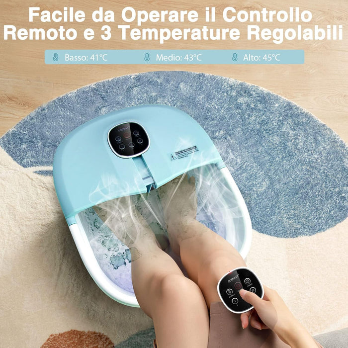 Pediluvio Massaggiatore Piedi Elettrico, Idromassaggiatore Plantare Pieghevole con Riscaldamento e Telecomando, 3 Temperature Regolabili (blu)