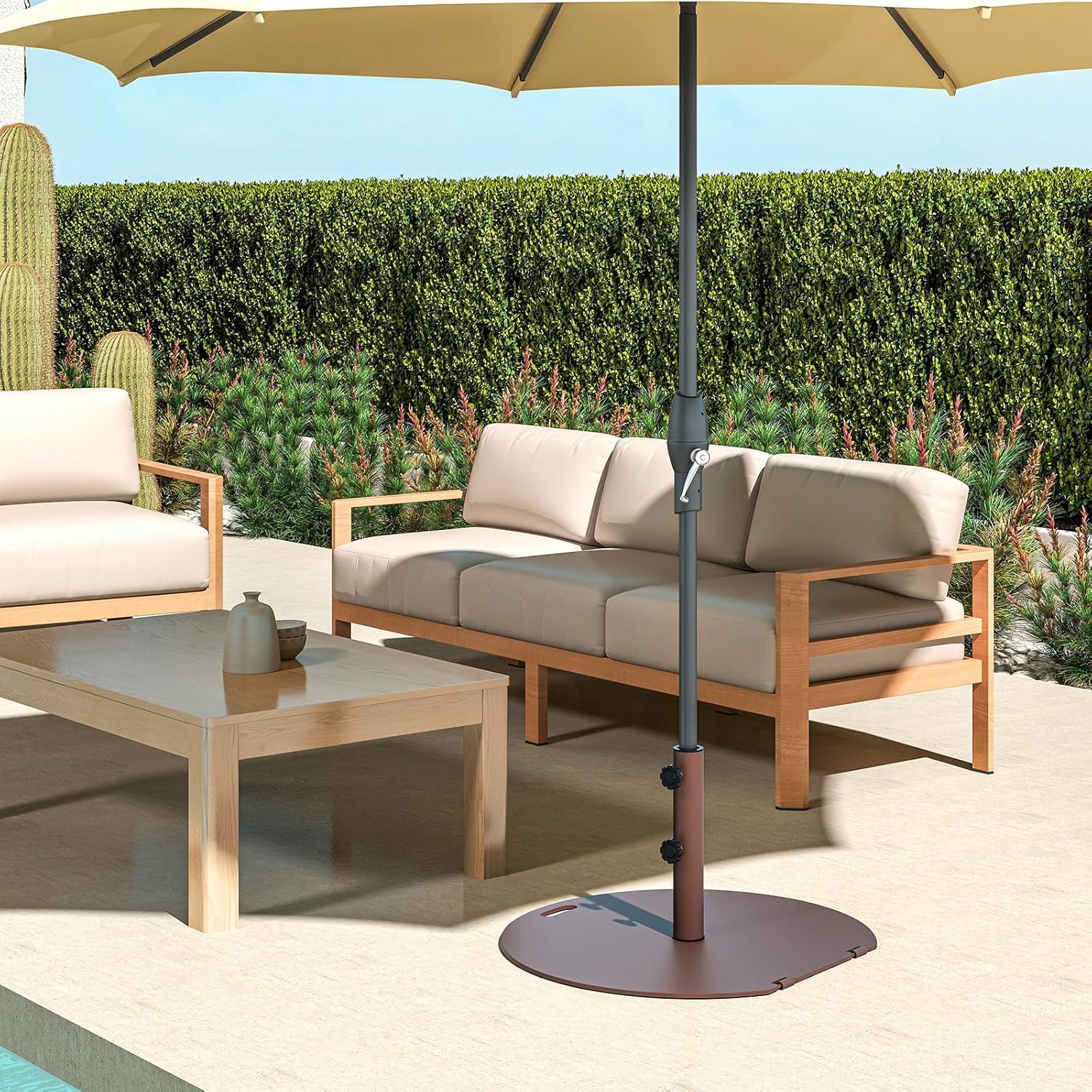 Base per Ombrellone in Metallo 23 kg, Supporto Rotondo con 2 Manopole di Serraggio, Ruote e Manico, Supporto per Ombrellone da Mercato Resistente per Giardino, Cortile, Piscina