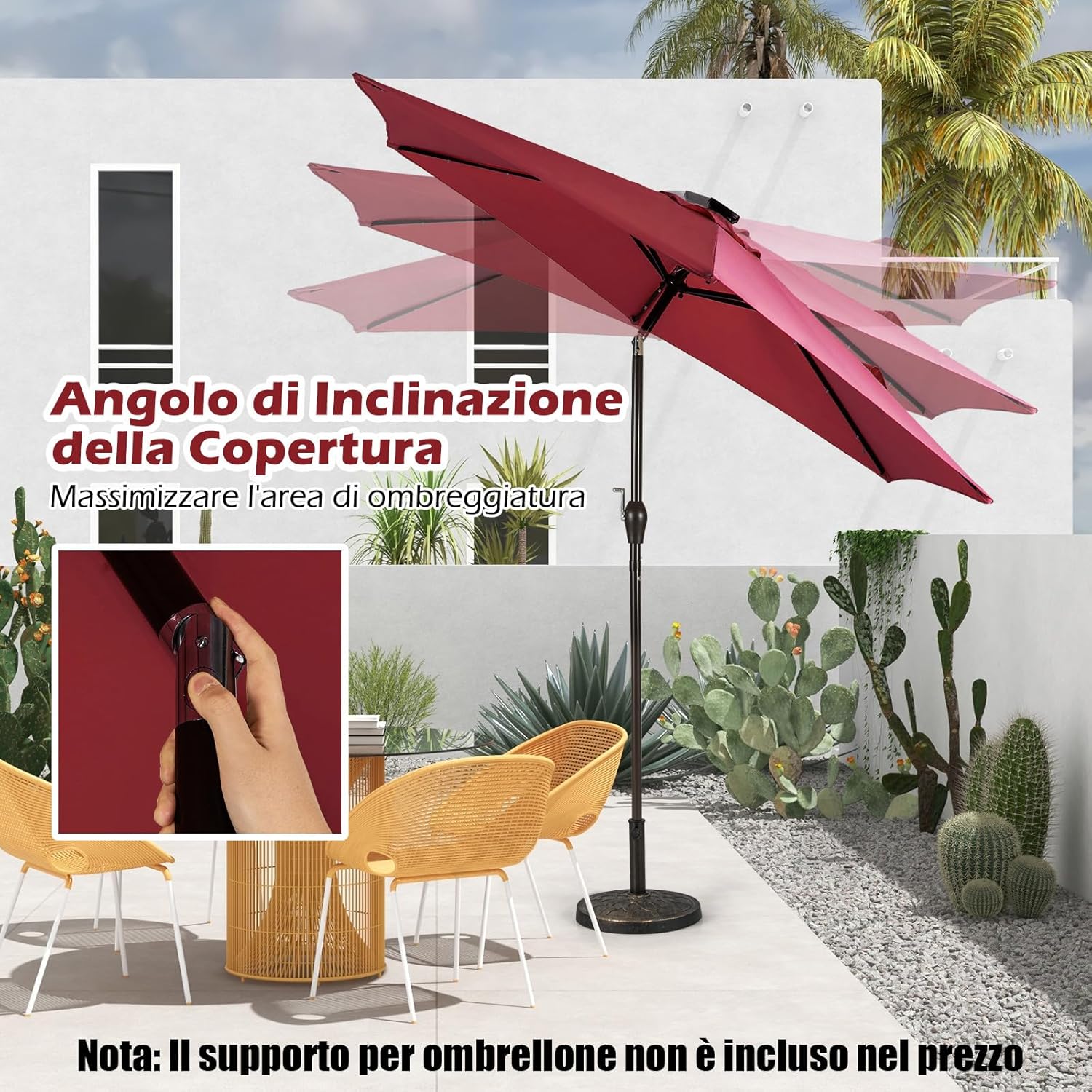 Ombrellone da Giardino con Led Luci ?270 cm, Parasole da Esterno Ombrello da Spiaggia (Rosso)