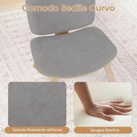Sedia Relax con Schienale Curvo e Sedile Imbottito, Sedia Laterale con Struttura in Legno, senza Braccioli, per Sala da Pranzo, Soggiorno, Ufficio, Portata 136 kg (Naturale+Grigio)