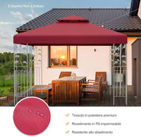 Tettoia di Ricambio per Gazebo da 3 x 3 m, Doppio Strato Superiore, Copertura per Gazebo da Giardino con Gancio e Chiusura a Strappo (Vino)
