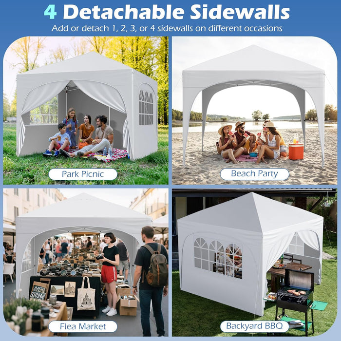 Gazebo Piehevole da Esterno 3 x 3 m, Gazebo Regolabile in Altezza con Pareti Rimovibili, Borsa con Ruote, Picchetti, Ancoraggi, Corde Vento e Sacchi di Sabbia, Tendone per Giardino (Bianco)