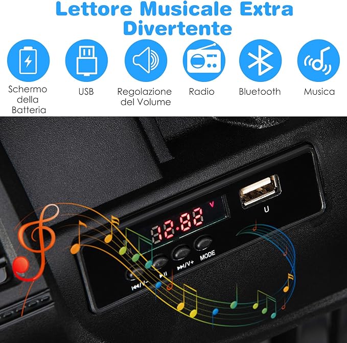12V Auto per Bambini con Telecomando, Macchina Elettrica con 2 Posti Musica Porta USB e Luce, Velocità Regolabile 2,6-6km/h, per 3-8 Anni (Grigio)