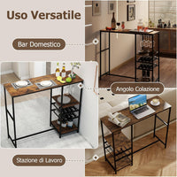 Tavolo da Bar 121 x 41 x 105,5 cm, Angolo Bar per Casa con Scaffali di Stoccaggio, Portabottiglie e Portacalici, Tavolo Alto per Cucina, Soggiorno, Ristorante e Bistrò