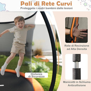 Trampolino Elastico per Bambini e Adulti 244 cm/305 cm/366 cm, Tappeto Elastico da Esterno con Rete di Sicurezza, Scala e Telaio in Acciaio Zincato Antiruggine
