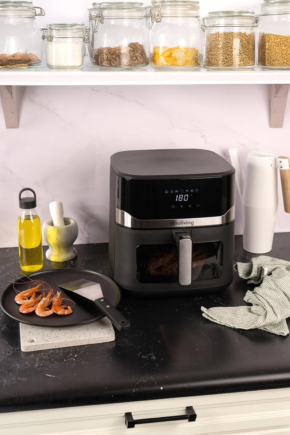 Innoliving Friggitrice ad Aria 8 Litri INN-891 con Pannello Digitale Touch, 7 Programmi Preimpostati, Finestra di Controllo e Luce Interna