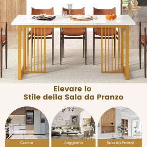 Tavolo da Pranzo, Tavolo Moderno per 6-8 Persone con Piano in Finto Marmo e Gambe in Metallo, Tavolllo Rettangolare da per Sala da Pranzo, Soggiorno e Cucina, 160 x 60 x 76 cm, Bianco e Oro