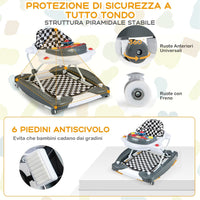 Girello per Bambini 6 in 1, Primi Passi per Neonati con Altezza Regolabile, Sedia a Dondolo per Bambini, Girello Pieghevole con Vassoio Musicale, Cuscino, per Bambini 6+ Mesi (Grigio)
