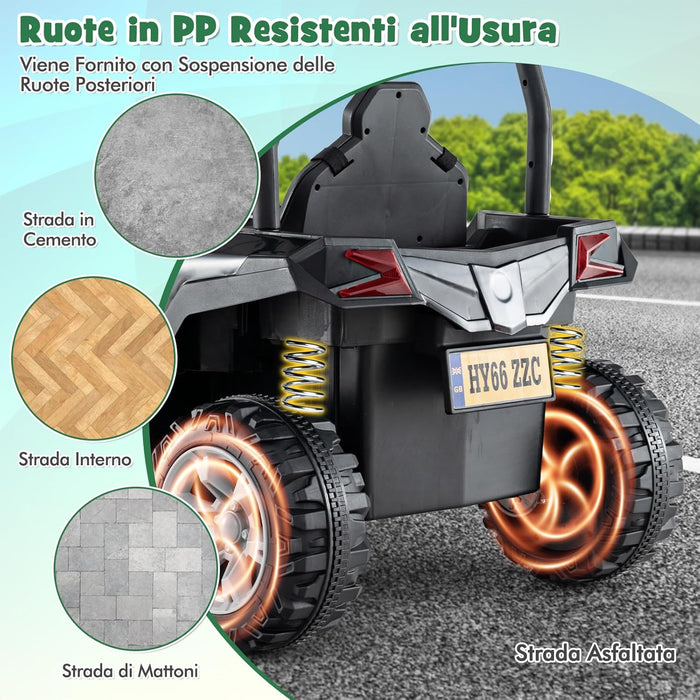 24V Macchina Elettrica per Bambini, UTV Elettrico con Telecomando Cintura di Sicurezza a 3 Punti, 3 Velocità 2,5-4,5 km/h, Partenza Lenta, Veicolo per Bambini di 3-8 Anni (Nero+verde)