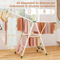 Stendibiancheria con 18 Barra, Stendino Pieghevole in Metallo con Ali Regolabili in Altezza, Clips per Calzini, Supporto per Abbigliamento Autoposante a Ali per Interno Esterno (Beige)