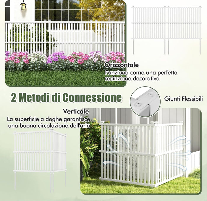 Recinzione Schermo da Giardino in PVC Resistente, 2 Pannelli Recinzione 114 x 113 cm Decorativo per Esterno, Recinto Bordatura Copribidone per Giardino, Bianco