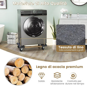 Base con Ruote in Legno di Acacia, Carrello a Pianale con Maniglia per Trasporto, concon Capacità di Carico di 450 kg, 77 x 47 cm (1)