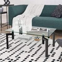 Tavolino da Salotto in Vetro Temperato Moderno, Tavolo Basso Rettangolare a 2 Livelli con Struttura in Metallo, Tavolino da Caffè per Soggiorno e Ufficio, 100 x 60 x 43 cm