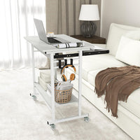 Scrivania con Ruote, Vassoio per Tastiera, Supporto per CPU e Ganci, Scrivania Moderna in Legno e Metallo per Salotto e Camera da Letto, 80 x 50 x 78 cm (Bianco)