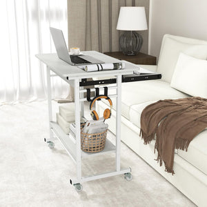 Scrivania con Ruote, Vassoio per Tastiera, Supporto per CPU e Ganci, Scrivania Moderna in Legno e Metallo per Salotto e Camera da Letto, 80 x 50 x 78 cm (Bianco)