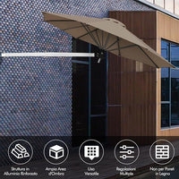 Ombrellone da Parete 247 cm, Ombrellone da Muro per Giardino con Angolo Regolabile, Parasole Esterno Pieghevole Anti UV, per Giardino, Balcone e Cortile