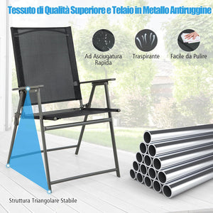 Set di 2/4 Sedie Pieghevoli da Giardino in Textilene, Sedie da Esterno con Schienale Alto, Poltrona Portatile per Giardino Campeggio Patio, Portata 150 kg (2, Nero, 62 x 58 x 96 cm)