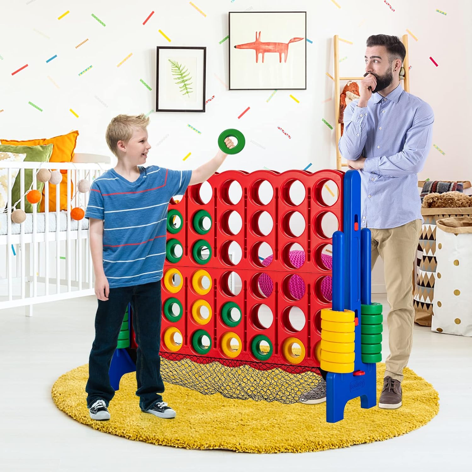 Forza 4 Gigante Mega 4 con Rete, Gioco Familiare da Interno ed Esterno per Bambini ed Adulti, 119 x 42 x 104 cm