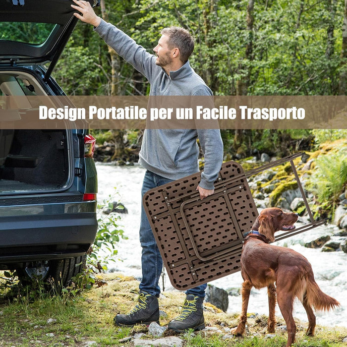 Tavolino Pieghevole Quadrato 60 cm, Tavolo da Pranzo per Interni ed Esterni con Piano in Rattan, Maniglia per Trasporto, Tavolo da Picnic per 4 Persone, Portata 50 kg