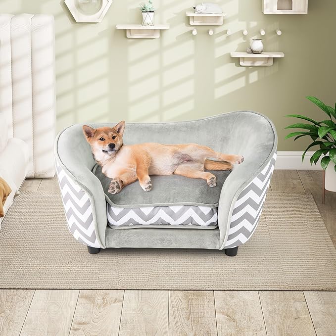 Divano per Cani 70 x 41 x 40 cm, Letto Morbido con Cuscino Imbottito, Copertura Removibile e Lavabile e Gambe, Poltrona per Cani in Velluto, capacità di Carico 50 kg