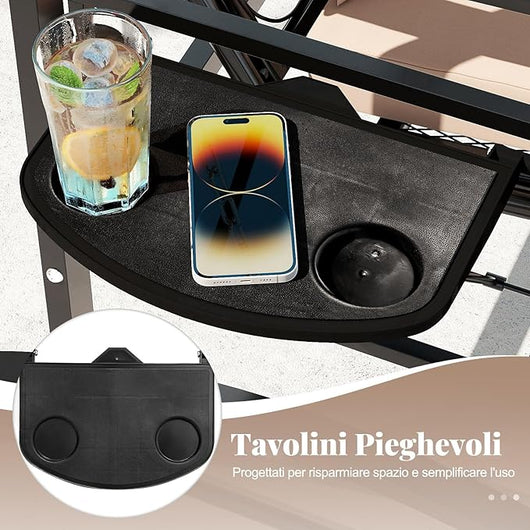 Sedia Sospesa da Esterno, Sedia a Dondolo Singola con Cuscini Removibili e Tavolini Laterali, Portata 160 kg, Altalena con Supporto e 2 Grigliati per Adulti per Giardino, Balcone e Cortile