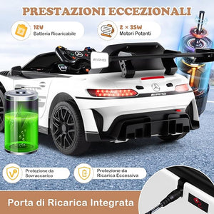 Macchina Elettrica per Bambini, Mercedes Auto Cavalcabile con Telecomando 3 Velocità Luci LED Musica e Connessione Senza Fili, Partenza Morbida, 4,5 Km/h, 3+ Anni (Bianco)