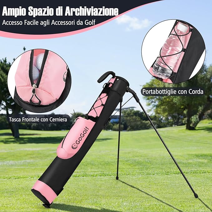 Borsa da Golf Leggera con Supporto, per Campo Pratica, Par 3 e Campi Esecutivi, Borsa da Golf con Tracolla Regolabile, Tasca e Portabottiglie per Donne e Uomini