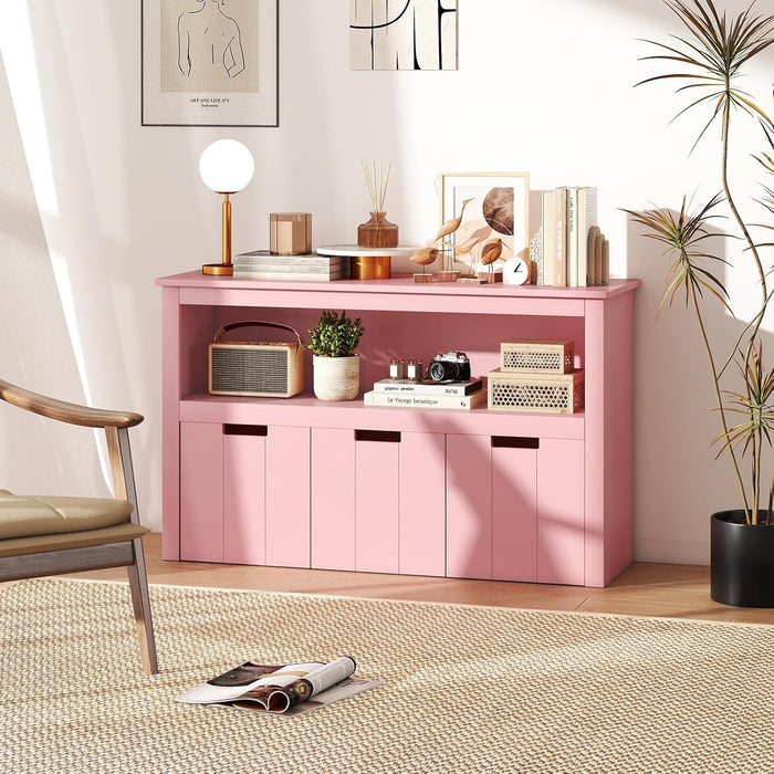 Armadio con 3 Cassetti, Scaffale di Legno con Ruote e Cubi per Giocattoli dei Bambini, Ampio Spazio, Organizer Durevole per Salone Camera da letto Camera dei bambini (Rosa)