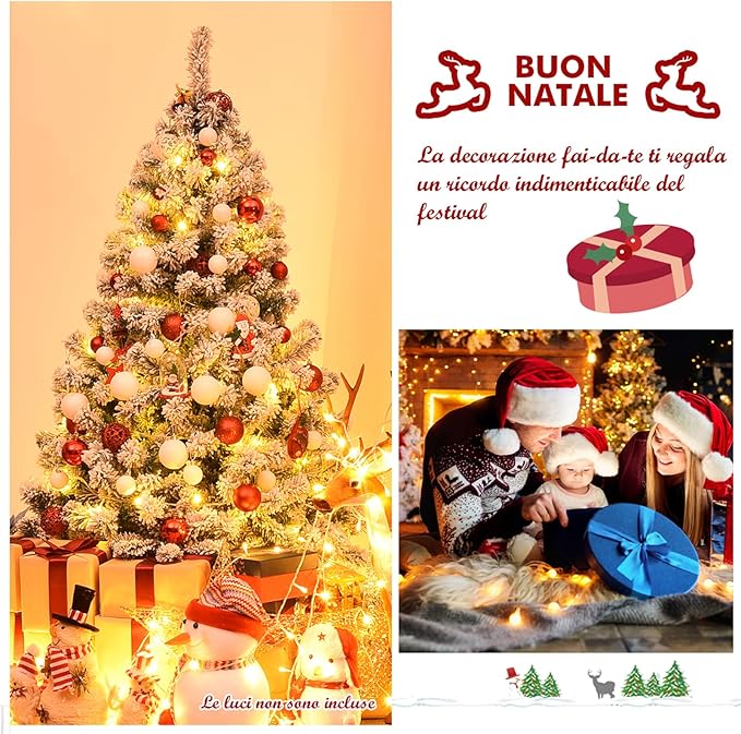 Albero di Natale Innevato da 135/180/225 cm, Albero di Natale con 400/928/1364 Rami Folti e Base di Metallo, Albero di Natale Realistico per Casa, Ufficio e Negozio (135 cm)