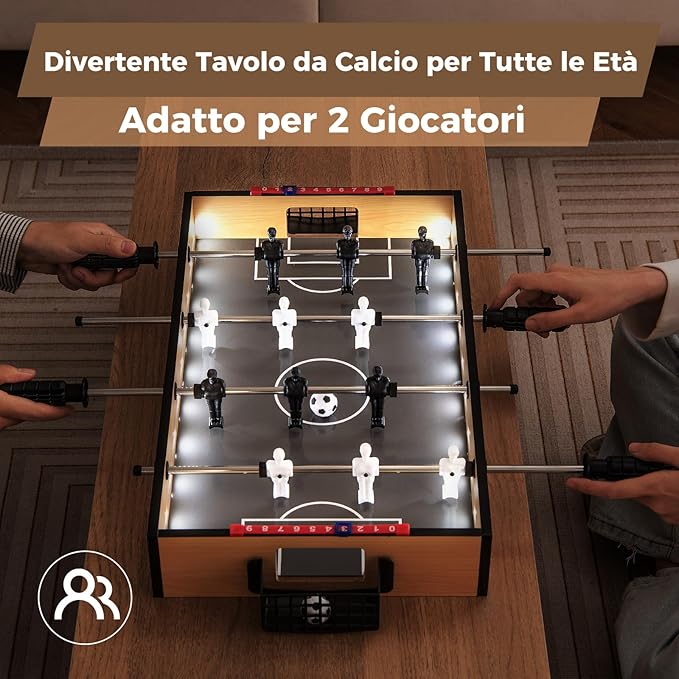 Tavolo da Calcio da Gioco, Calcetto da Tavolo con LED Maniglia Antiscivolo 2 Palloni, Gioco di Calcio da Tavolo per Feste, Bar, Sala Giochi, 51x30,5x8 cm