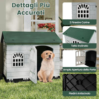 Cuccia per Cani da Esterno ed Interno, Cassetta per Cani con Porta Bloccabile, 3 Finestre e Tetto Inclinato, Cucce per Cagnolino in Plastica Impermeabile (Verde)