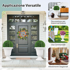 Set di 2 Vasi Alti, Vasi per Fiori in Plastica a Forma di Urna con Base a Piedistallo e Foro di Drenaggio, Contenitori Decorativi per Piante per Interni ed Esterni (Bianco)