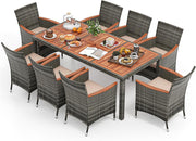 Set 9 Pezzi da Pranzo per giardino, Set di Mobili Esterno in Rattan PE, con 1 Tavolo Rettangolare e 8 Sedie con Cuscini, Ideale per Giardino Piscina e Cortile