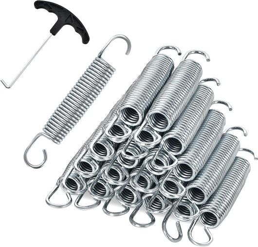 Molla Elastica e Sostitutiva per Trampolino, Kit di Accessori per Trampolino con 20 Molle di 18 cm Resistenti in Acciaio Galvanizzato e Gancio di Trazione a Forma di T