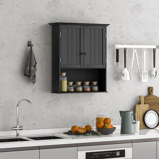 Mobiletto Pensile da Bagno, Mobile Armadietto Bagno sospeso con 2 Porte, Armadietto a Muro delle Medicine, Mensola Regolabile, Capacità di 30 kg (Nero)