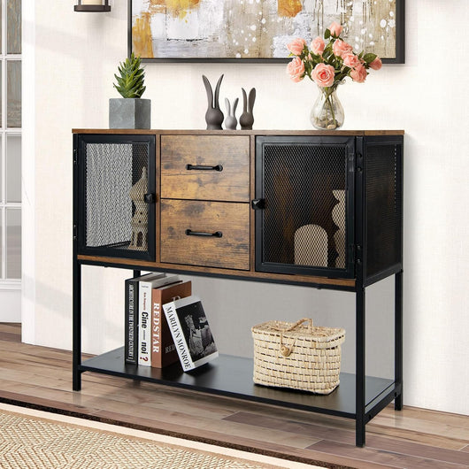 COSTWAY Credenza Moderna con Tanto Spazio, Credenza Cucina con 2 Armadietti di Metallo, 2 Cassetti Estraibili e Ripiano Inferiore, 26,5 x 29 x 15 cm