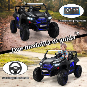 12V Auto Elettrico per Bambini, Macchina Fuoristrada a 2 Posti, Macchina Elettrica con Luci Suoni, Regalo per Bambini 3-8 Anni, 118x74x71 cm (Nero)